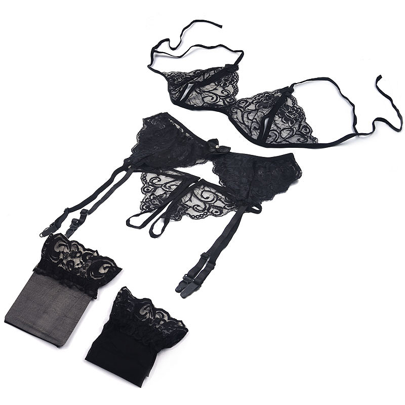 Sheer Mesh Bra - طقم ملابس داخلية نسائية من الدانتيل،