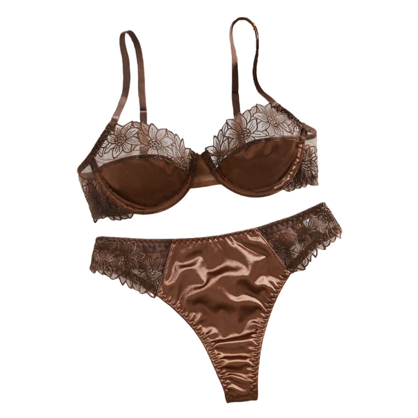 Sheer Mesh Bra - مجموعة حمالة صدر مثيرة مطرزة بالزهور
